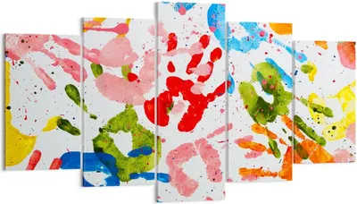 Produktbild von Bild auf Leinwand - Leinwandbild - Drucke Hände Komposition mehrfarbig - 160x85cm - Wand Bild - Wanddeko - Leinwanddruck - Bilder - Kunstdruck - Leinwand bilder - Wandkunst - EA160x85-2876