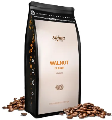 Immagine prodotto di Caffè in grani 1 kg NOCE aromatizzato 100% Arabica appena tostato + sottobicchiere
