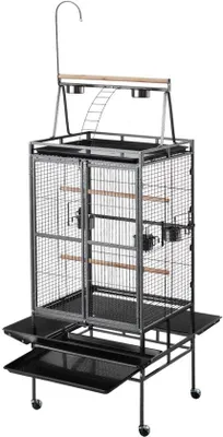 Obrázek produktu pro Velké klece pro ptáky, rozměry 830 x 790 x 2100 mm, s otevřenou horní deskou, robustní ocelová konstrukce s krmítky, odnímatelná miska na krmivo, plastový zásobník na krmivo, vhodné pro sokoly, papoušky a africké šedé papoušky