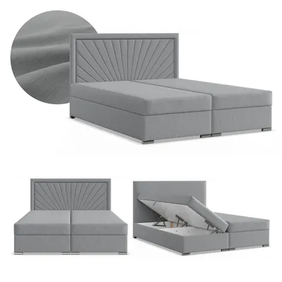 Produktbild von Boxspringbett 180x200 mit 2 Bettkästen, Kontinentales Bett mit Bonell Matratze, Doppelbett mit Kopfteil, Geflecht, Grau, Hellgrau, VICENZA 180 x 200