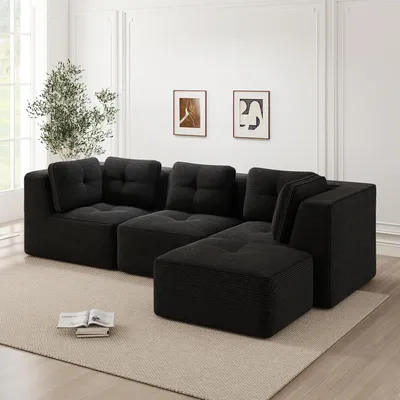 Produktbild von Rahmenloses L-förmiges Ecksofa, moderne Eckcouch für Wohnzimmer, flexibel einsetzbar, ohne Aufbau