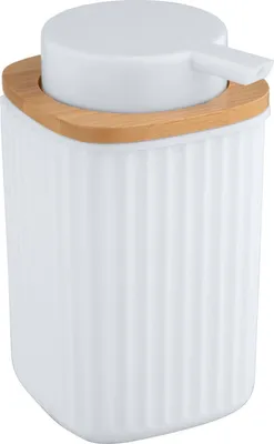 Produktbild von Wenko Seifenspender Rotello, Weiß, Bambus & Kunststoff, nachfüllbar, BPA-frei, B 8,9 x H 12,7 x T 7,5 cm
