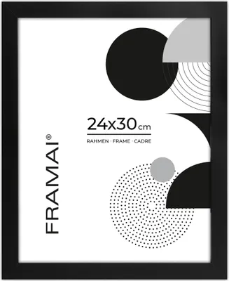 Immagine prodotto di Cornice FRAMAI® 24x30 in MDF nero: cornice ecologica con plexiglass infrangibile, gancio e supporto