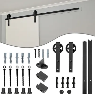 Obrázok produktu pre Fiqops systém posuvných dverí sada oceľových posuvných dverí kovanie 150kg bežecká dráha sklo 183cm