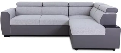Image de Canapé d'angle convertible réversible - 4/5 places - KELIO - Simili Anthracite / Tissu Gris - 3 tétieres - 245 x 184 x 77/87