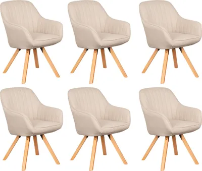 Produktbild von Esszimmerstuhl 6er Set Matera beige drehbar mit Armlehnen, Holzgestell