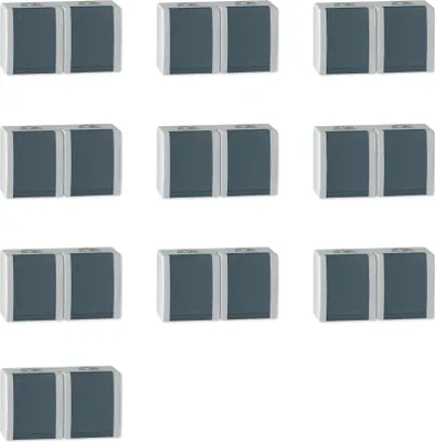 Produktbild von ALING-CONEL 2-fach Aufputz Schutzkontakt Steckdose mit Klappdeckel 16A/250V / IP44 - Grau (10er Set)