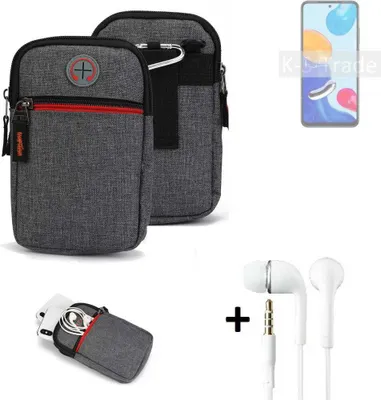Produktbild von K-S-Trade Gürteltaasche + Kopfhörer kompatibel mit Xiaomi Redmi Note 11 Global Handy Tasche Holster Schutz Hülle Handy Hülle grau Zusatzfächer 1x
