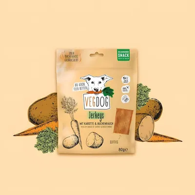 Immagine prodotto di VEGDOG Jerkeys Carote e affumicatura di faggio 80 g