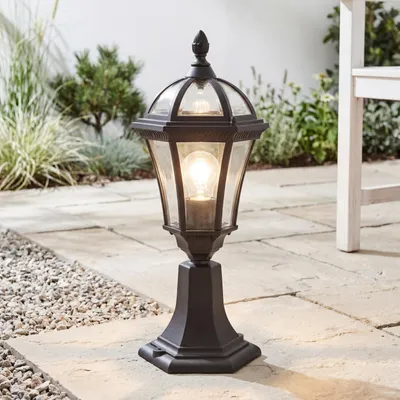 Produktbild von Kleine Sockelleuchte Außen Schwarz aus Aluminium Glas Wegeleuchte Gartenlampe Terrasse Garten Weg