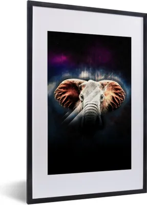 Produktbild von MuchoWow® MuchoWow® Gerahmtes Poster Elefant - Schwarz - Farben 40x60 cm - Poster mit zchwarzem Bilderrahmen - Poster in Rahmen