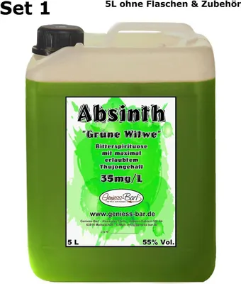 Produktbild von Absinth Die Grüne Witwe 5L Testurteil SEHR GUT(1,4) Mit maximal erlaubtem Thujon 35mg 55%Vol