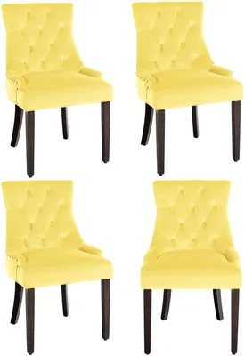 Produktbild von CLP 4er Set Esszimmerstuhl Aberdeen Samt Antikes Design mit Gestell aus Kautschukho gelb Gestell Farbe antik