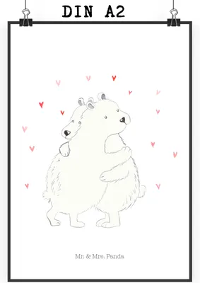 Produktbild von Mr. & Mrs. Panda Bild Eisbär Umarmen DIN A2 - Weiß - Geschenk, Wandbild, wanddeko, Plakat, Deko, Lustige Sprüche, drucke