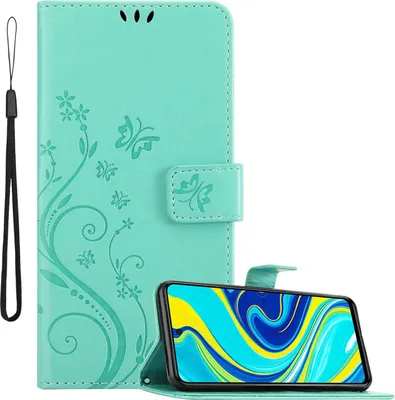 Obrázek produktu pro Cadorabo kryt pro Xiaomi RedMi NOTE 9 PRO / NOTE 9S in FLORAL TURQUOISE ochranný kryt v květinovém designu s magnetickým zavíráním, funkcí stojánku a sloty na karty flipové pouzdro flower cover case obal na mobilní telefon s klopou book case