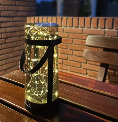 Produktbild von Solar Laterne für Außen LED Solarleuchte mit Henkel Warmweiß Windlicht Grau 25cm
