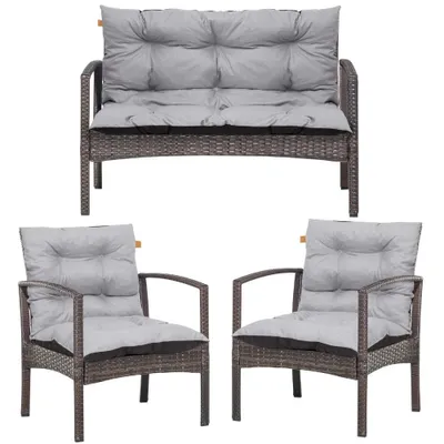 Immagine prodotto di Set di 3 cuscini per pallet, cuscini da esterno per mobili in rattan, 2 cuscini per sedia + 1 cuscino per panca, grigio chiaro