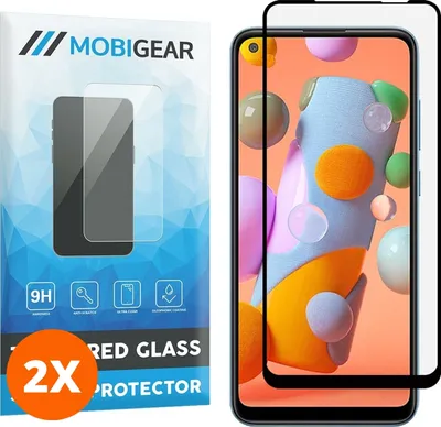 Produktbild von Mobigear Premium 4.99 Samsung Galaxy A11 Panzerglas Gehärtetes Glas Displayschutz - Hüllenfreundlich - Schwarz (2er Pack)