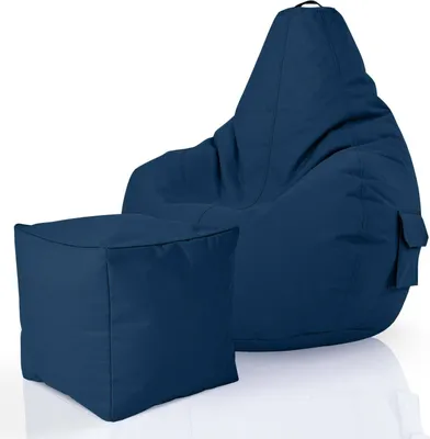 Produktbild von Green Bean® 2er Set Sitzsack + Hocker "Cozy+Cube" - mit EPS Perlen Füllung - robust waschbar schmutzabweisend - Dunkelblau