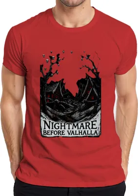 Produktbild von Nightmare Before Valhalla Wikinger Totenköpfe nordisch Halloween Herren T-Shirt, Rot, 3XL