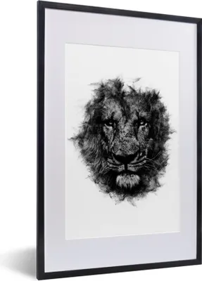 Produktbild von MuchoWow® MuchoWow® Gerahmtes Poster Löwe - Schwarz - Weiß 40x60 cm - Poster mit zchwarzem Bilderrahmen - Poster in Rahmen