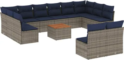 Produktbild von vidaXL 13-tlg. Garten-Sofagarnitur mit Kissen Grau Poly Rattan