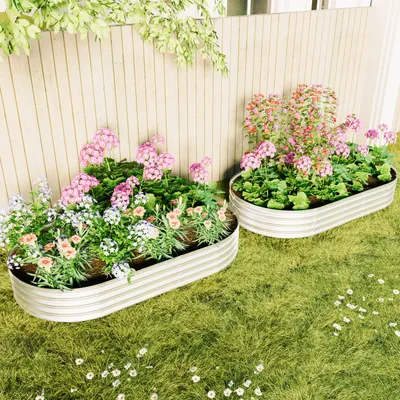 Image de Lot de 2 jardinières surélevées en acier galvanisé XXL, résistantes au gel et à la rouille, pour légumes et herbes aromatiques, couleur argent, 244 x 122 x 31 cm