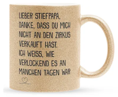 Produktbild von 22Feels Glitzertasse Gold Stiefpapa Geschenk Vatertag Bonuspapa Stiefvater Geburtstag Herrentag Weihnachten Patchwork Stiefeltern Kaffeetasse Männer Geschenkidee Bürotasse