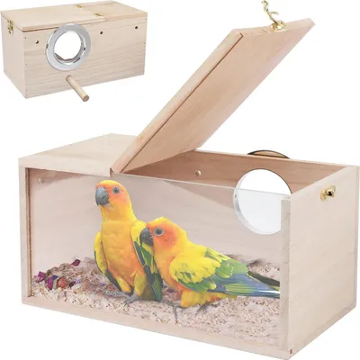 Produktbild von Holz Vogelhaus mit Sichtfenster, Nistkasten Brutkasten 13x13x25cm für Wellensittiche, Finken & Kanarienvögel