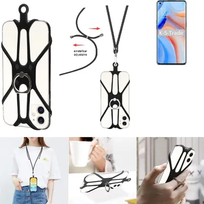 Produktbild von K-S-Trade 3in1 Handykette Handyband Handykordel Halsband Smartphone-Ring Handy-Ring kompatibel mit Oppo A32 Fingerhalterung Handyring Tischständer