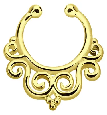 Productafbeelding van Neusring, nepring, septum clicker, zilver, 18 karaat verguld met ornamenten