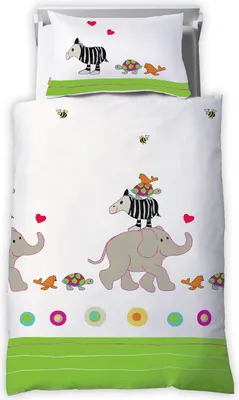 Produktbild von Fleuresse Kinder Baby Bettwäsche 100x135 cm Elefant Zebra Zoo grün weiß 143938-01