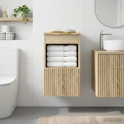 Immagine prodotto di Maison Exclusive - Mobiletto da bagno in legno impiallacciato effetto rovere Sonoma, dimensioni 30 x 41 x 50 cm