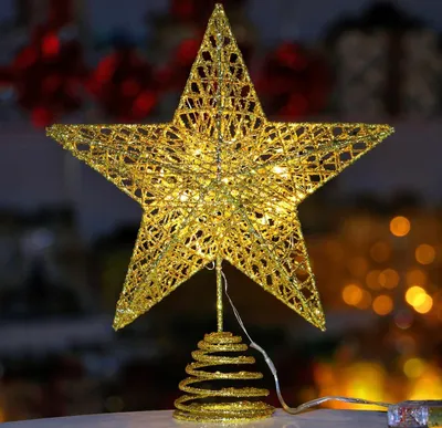 LED-Weihnachtsbaum-Sternspitze, Gold, 25 cm, 20 Lichter