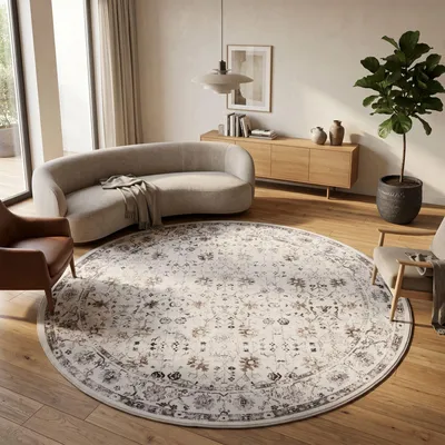 Produktbild von Carpetsale24 Waschbarer Teppich Vintage Rundteppich Wohnzimmer Esszimmer Orientalisches Design Pflegeleicht Grösse: 200 cm Rund
