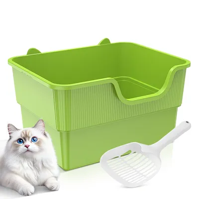 Produktbild von Amicura Katzentoilette, Offenes Katzenklo mit hohem Rand, extragroße Katzentoilette, Mit Katzenstreuschaufel, ohne Deckel Katzen WC, Grün