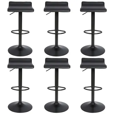 Image de Tabouret de bar (lot de 6) Chaise de bar Tabouret de comptoir réglable en hauteur pivotant en similicuir noir