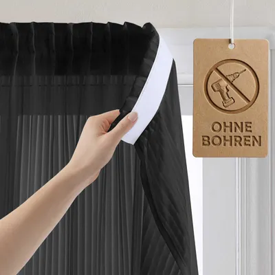 Productafbeelding van Scheibengordijnen, halftransparant met verticale strepen, zwart - 105 x 69 cm