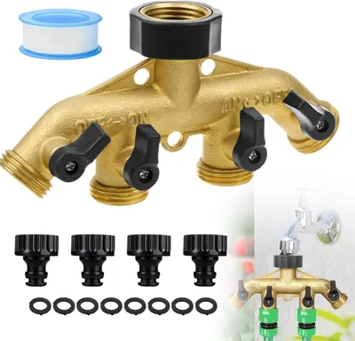 Immagine prodotto di Distributore di acqua a 4 vie, in ottone, da 3/4 di pollice, con 4 valvole di intercettazione, per irrigazione del giardino