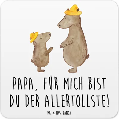 Produktbild von Mr. & Mrs. Panda Untersetzer für Gläser Bären mit Hut 10er Set - Weiß - Geschenk, Tassenuntersetzer, Papa, Tischuntersetzer, Muttertag, Family, Glas-Untersetzer, Vatertag