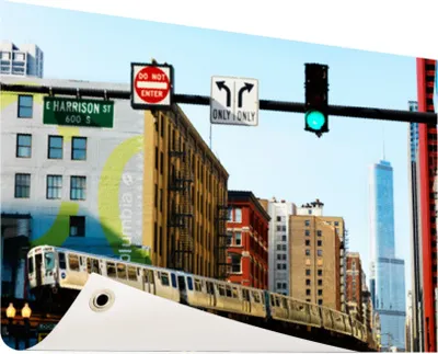 Produktbild von MuchoWow® 40x30 cm Outdoor-Poster Gartendeko Sichtschutz Garten Poster für den Garten  Chicago - U-Bahn - Ampel