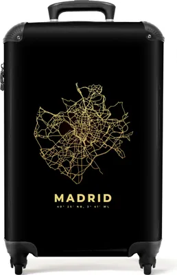 Produktbild von NoBoringSuitcases.com® Koffer Handgepäck Trolley Rollkoffer Kleine Reisekoffer mit 4 Rollen - Stadtplan - Karten - Gold - Madrid - Spanien - Cabin Size < 55x40x23 cm & 55x40x20 cm - Fotokoffer - Kabinenkoffer - BoardgepäckHandgepäck Koffer 55x35x20 cm, 36L,