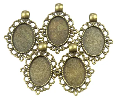 5 Anhänger m. Cabochon-Fassung, 33x24x6mm, oval Schale 18x13mm, antikbronze