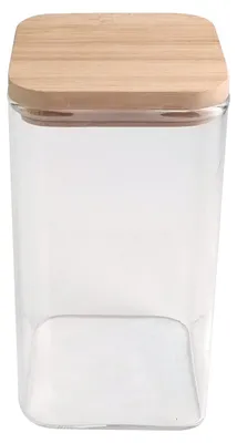 Vorratsglas 750 ml mit Bambusdeckel, luftdicht, quadratisch, Glas