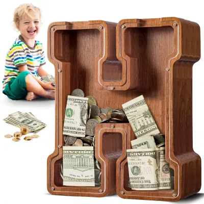 Image de Grande tirelire en bois avec les lettres A et Z, pour les enfants, les filles et les adultes, cadeau, décoration
