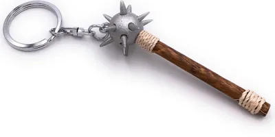 Produktbild von Onwomania Schlüsselanhänger aus Holz Morgenstern Waffe Mittelalter Keule Schlagwaffe Anhänger Charm