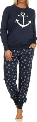 Produktbild von Damen Schlafanzug Pyjama mit Bündchen in maritimer Optik mit Anker als Motiv -212 90 910 ; marine , 40