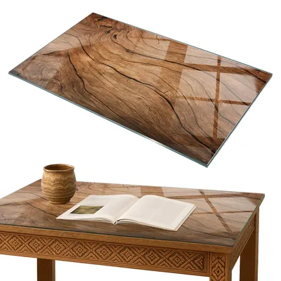 Produktbild von Glasplatte Tisch – Esstischplatte Glas – Tischplatte Glas – Glasarbeitsplatte Tisch – Glasplatte Esstisch – Pflegeleicht – Witterungsbeständig – 100x70 cm – Natürliche Holzmaserung