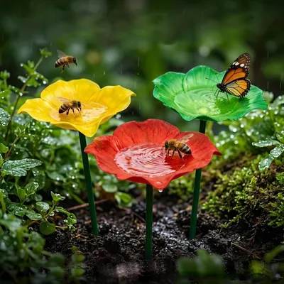Produktbild von Futterstation Vogeltränke 3 Stück Winterfest Metall Insektentränke Bienentränke Gartenstecker