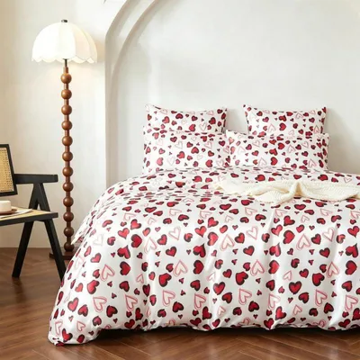Produktbild von Bettwäsche-Set Satin 135x200 cm Rot Schwarz Herzen 2-teilig Mikrofaser
